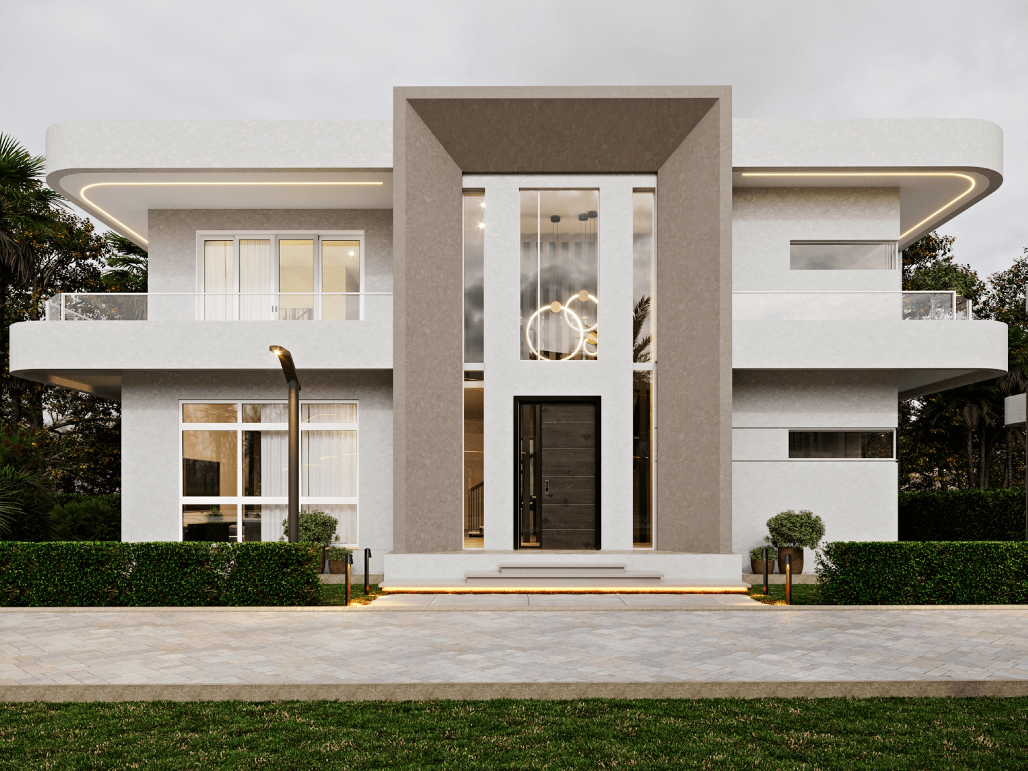 4 bedroom luxury chalet facade design and 3D architectural render, Abuja, night view